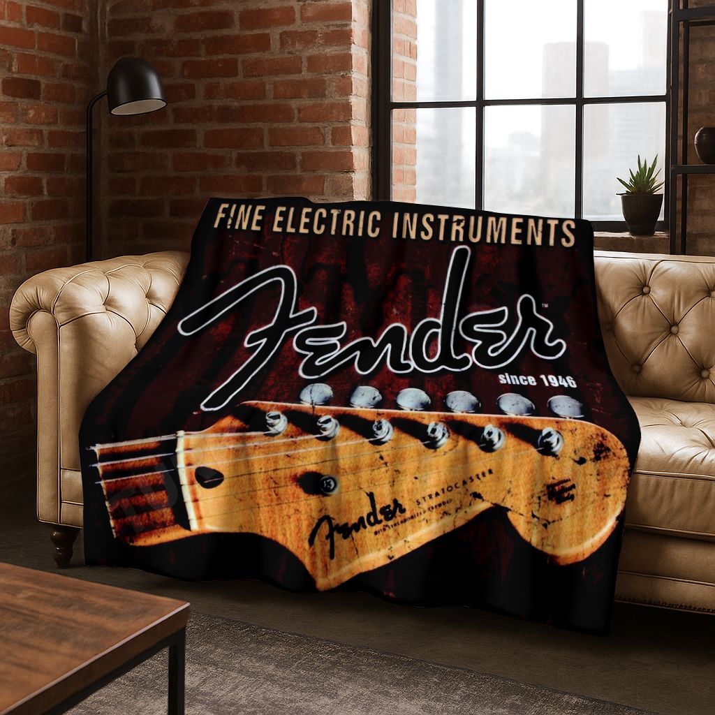 Musical Instrument Logo - بطانية فلانيل أنيقة بشعار فندر للآلات